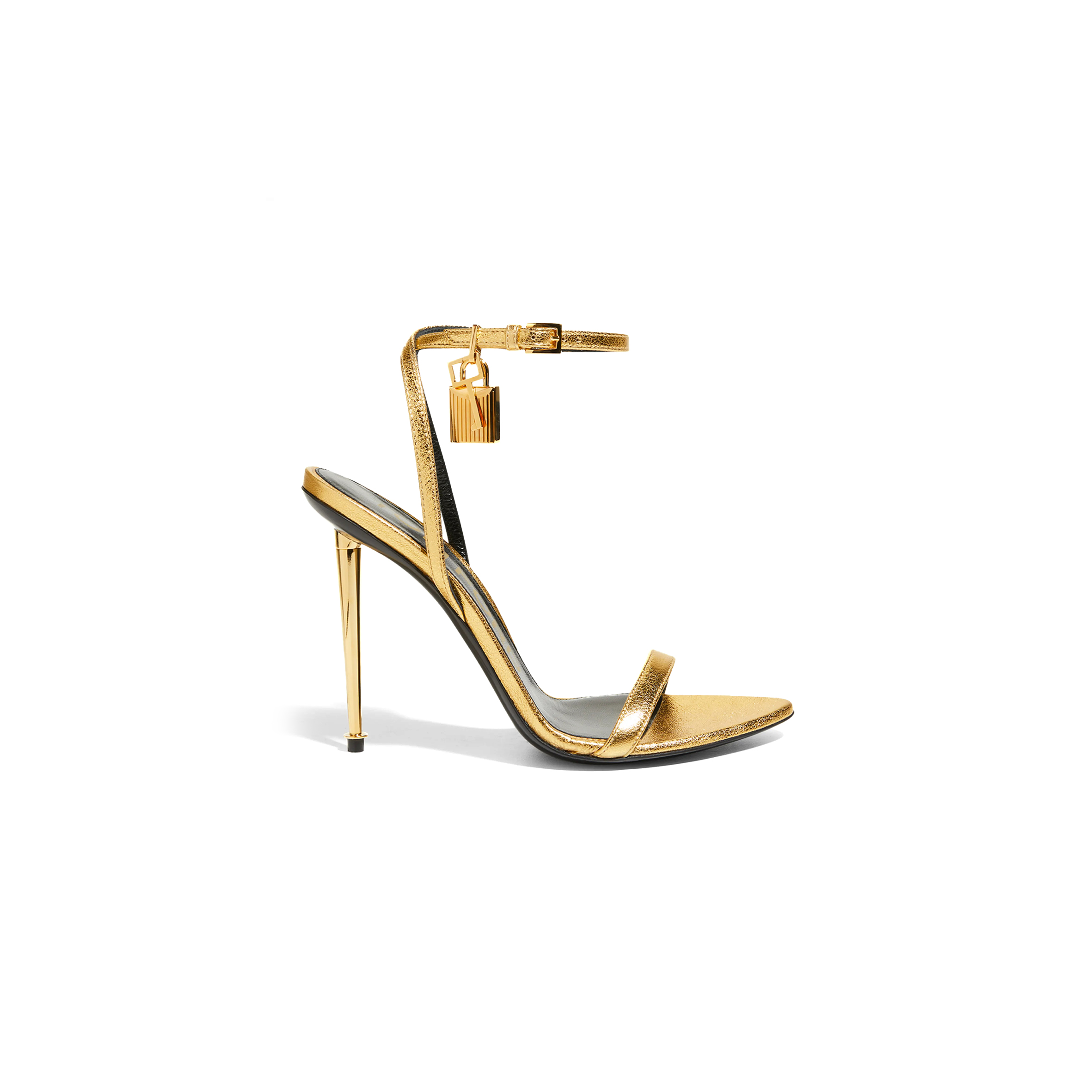 TOM FORD LOCK METALLIC STILETTO SANDALS 243590